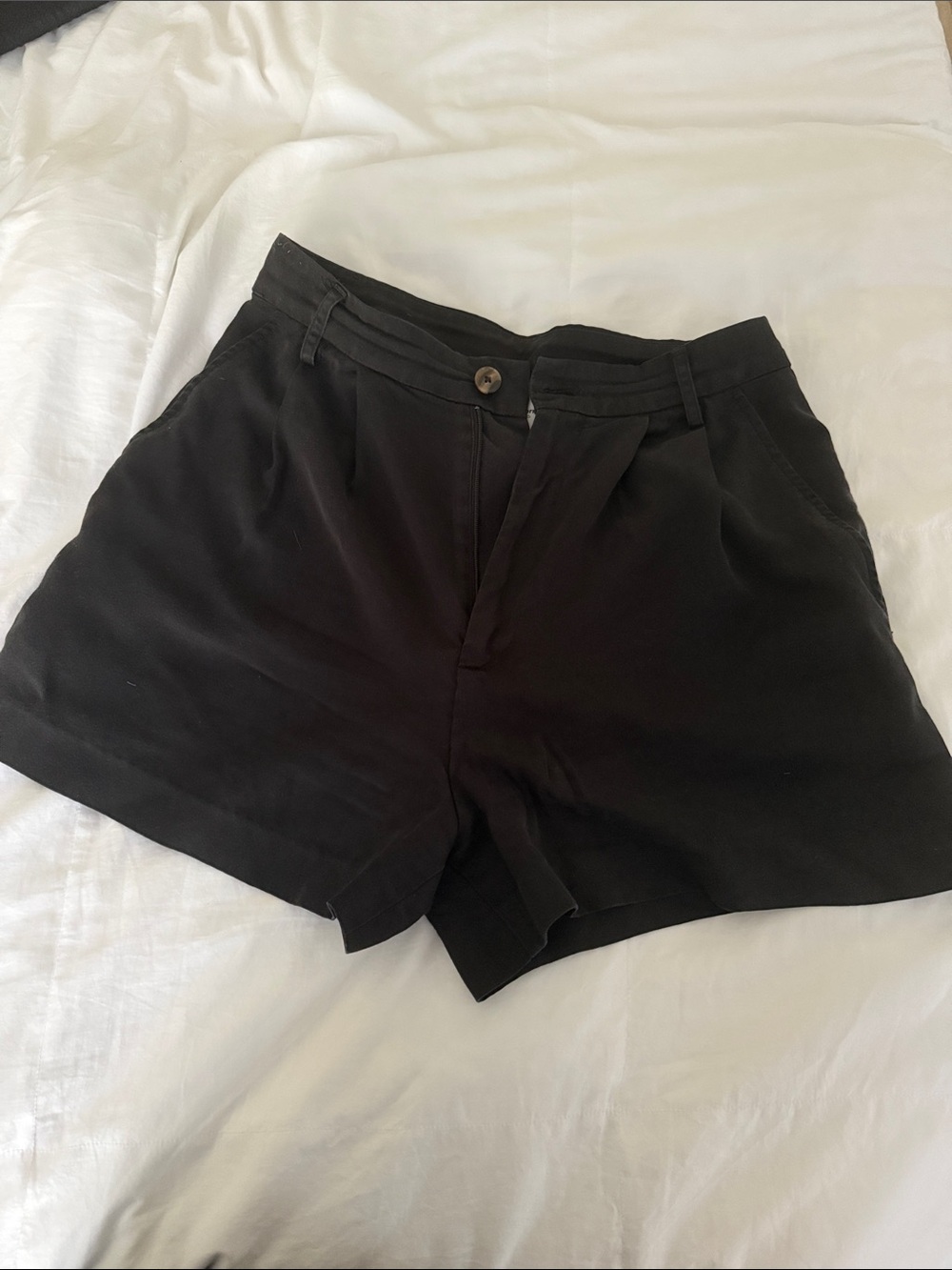 Reformation Black High-Rise Pleated Shorts